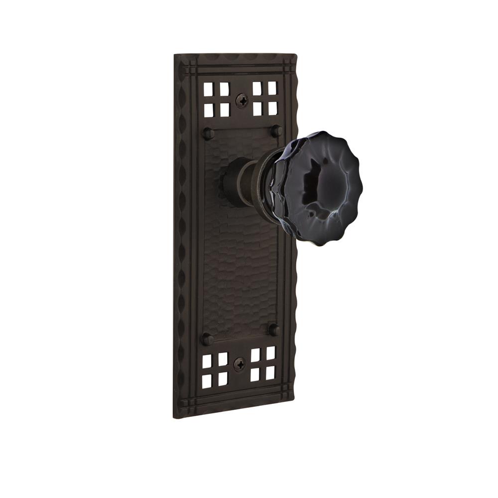 Nostalgic Warehouse CRACRB Colored Crystal Craftsman Plate Passage Crystal Black Glass Door Knob in Oil-Rubbed Bronze